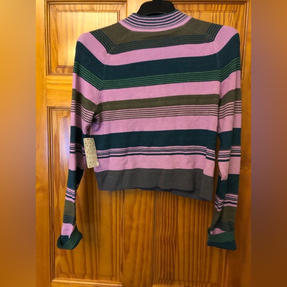 Free People Womens Striped Rip Tide Mock Neck Sweater Top Purple - Picture 7 of 11